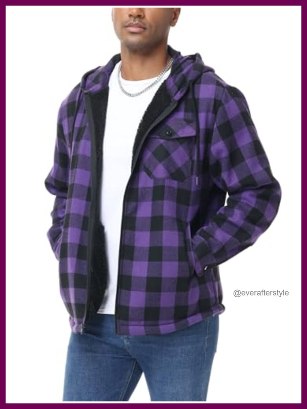 Men's Flannel Shirt Jacket Plaid Cotton Hoodie Fleece Lined Winter Shacket